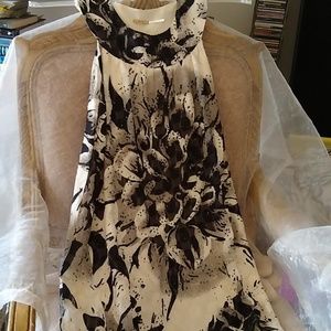 Shi Lami Sleeveless Silk Dress, Cream & Black Abstract Print, Size Small